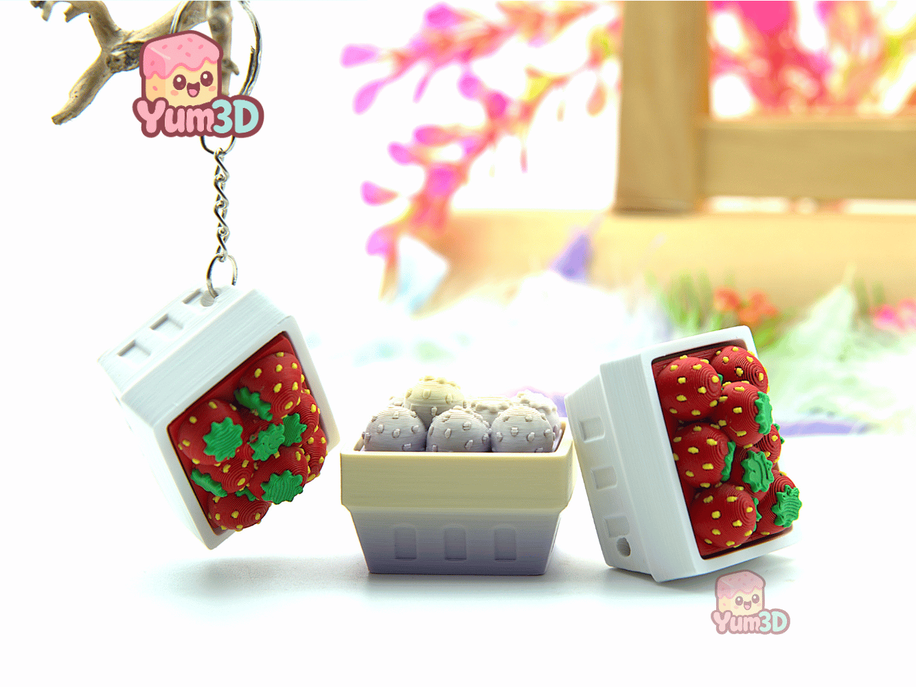 🍓 Yum3D Strawberry Basket Fidget Clicker Keychain - Cute Backpack